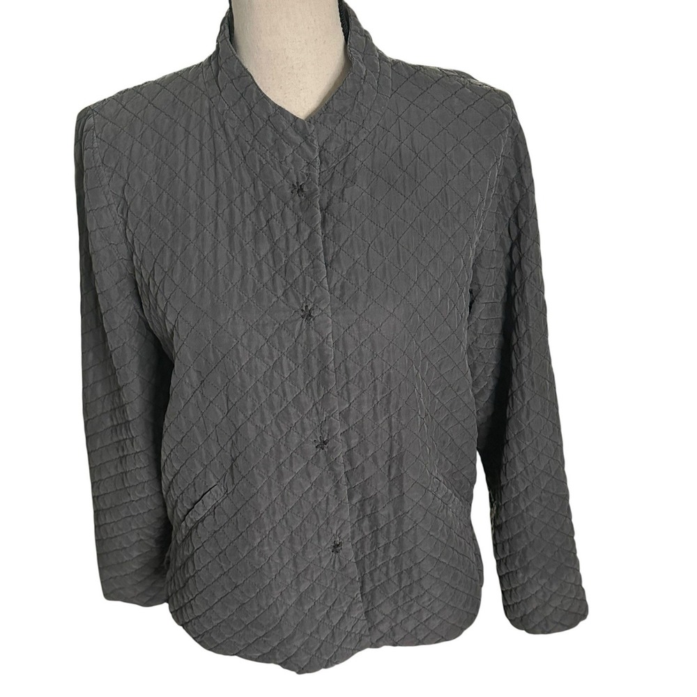 Eileen Fisher Blazer Diamond Textured Silk Gray Lined Size PM